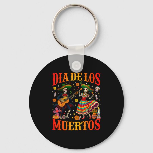 Dia De Los Muertos Dancing Skeletons Guitar Day Of Key Ring (Front)