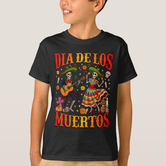 Dia De Los Muertos Dancing Skeletons Guitar Day Of T-Shirt (Front)
