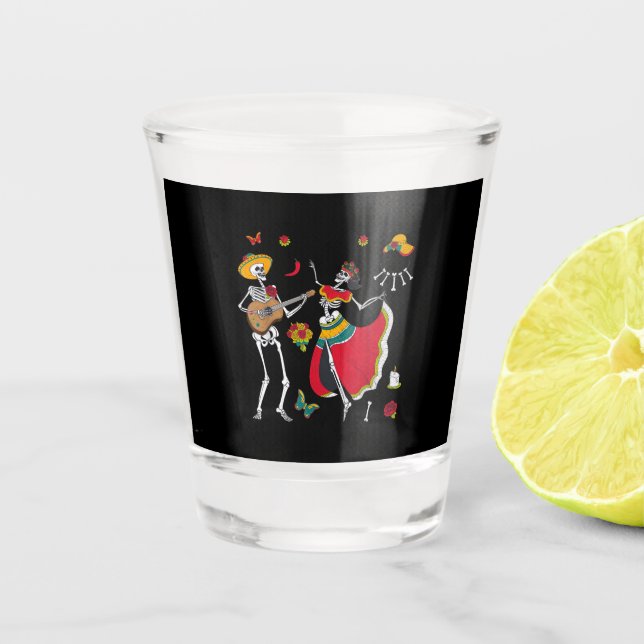 Dia De los Muertos Day Dead 2020 Skull Dancing Shot Glass (Front)