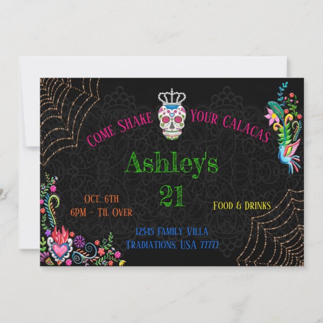 Dia De Los Muertos Day of The Dead Birthday 5x7 Invitation (Front)
