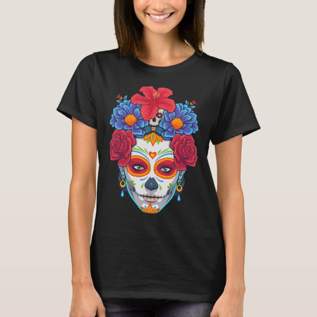 Dia De los Muertos Day of the Dead Floral Sugar Sk T-Shirt (Front)