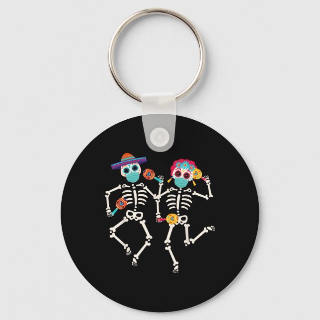 Dia De Los Muertos Day Of The Dead Skull Dancing  Key Ring (Front)