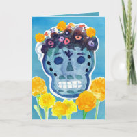 Dia de los Muertos Day of the Dead Skull Marigolds
