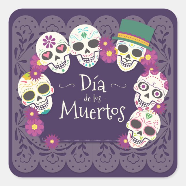 Dia de los Muertos Day of the Dead skull masks Square Sticker (Front)
