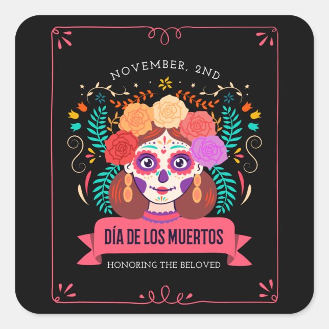 Dia de los muertos day of the dead square sticker (Front)