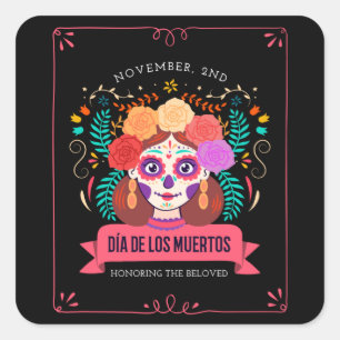 Dia de los muertos day of the dead square sticker