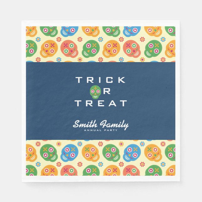 Dia De Los Muertos. Day of the Dead. Sugar Skulls. Napkin (Front)