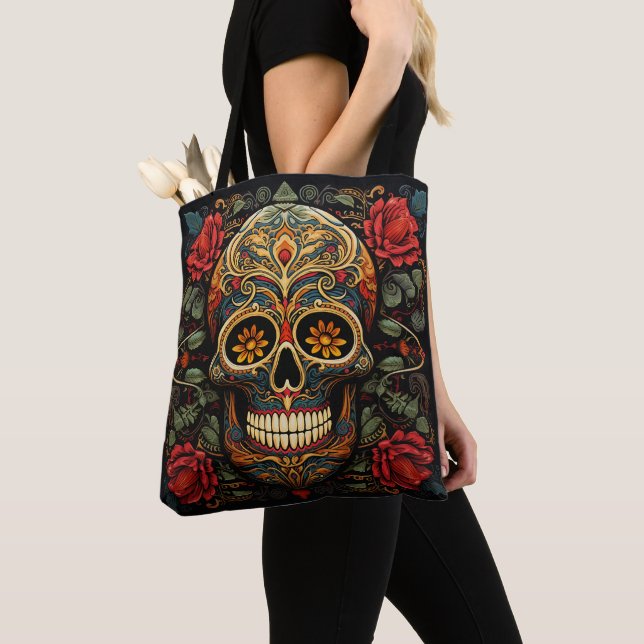 Dia de los Muertos Decorative Skull Tote Bag (Close Up)