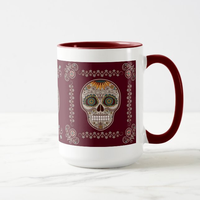 Dia de los Muertos decorative sunflower skull Mug (Right)