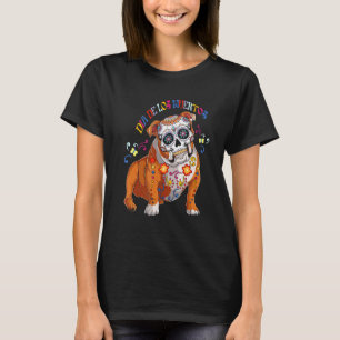 Dia De Los Muertos English Bulldog Floral Skull Fa T-Shirt