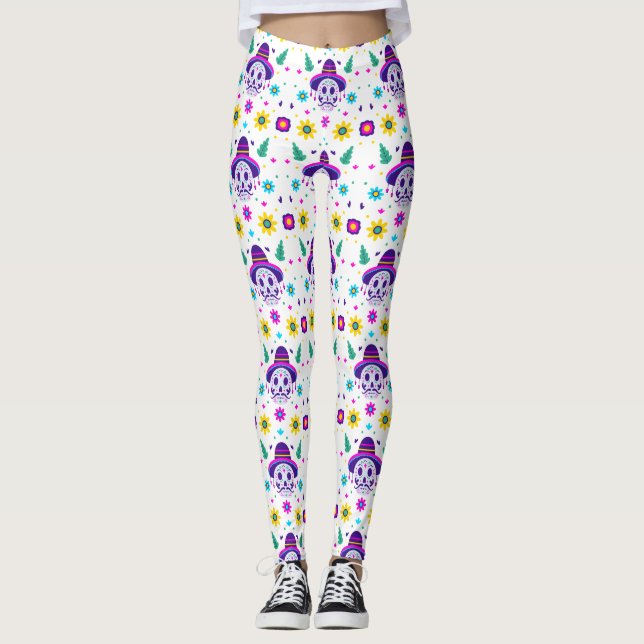 dia de los muertos floral skull leggings (Front)