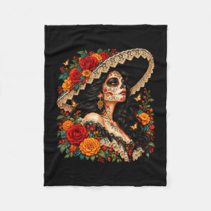 Dia de los muertos flower catrina day of the dead fleece blanket