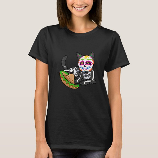 Dia De Los Muertos  for Men Cute Flower Cat Sugar  T-Shirt (Front)