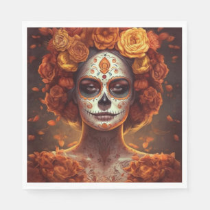 Dia de los Muertos golden painted face Napkin