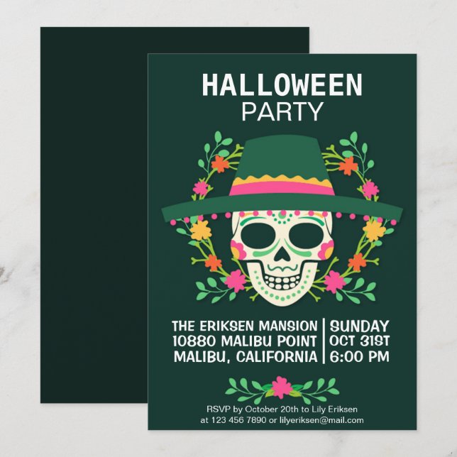 Dia de los Muertos Halloween Party Invitation (Front/Back)