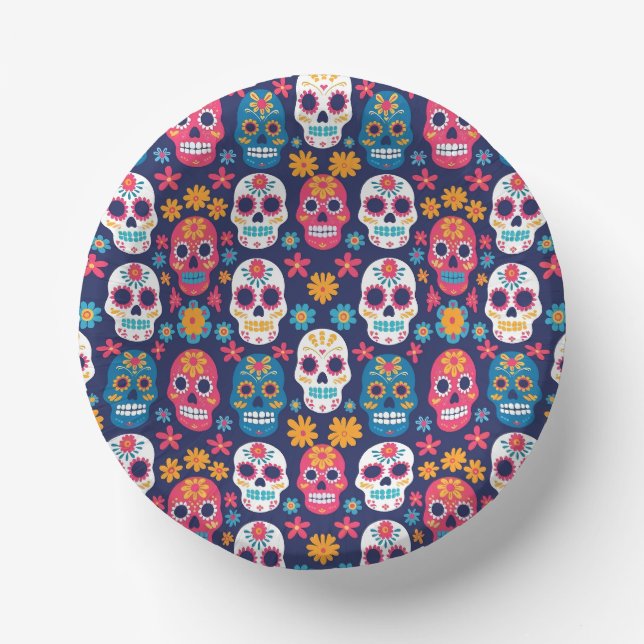 Dia de Los Muertos Halloween Pattern Paper Plate (Front)