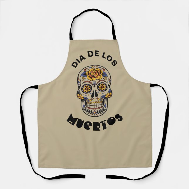 Dia de los Muertos Halloween Skull T-Shirt Apron (Front)
