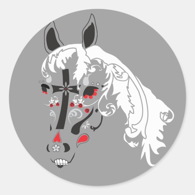 dia de los muertos horse classic round sticker (Front)