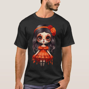 Dia De Los Muertos La Catrina Cute Skeleton Mexica T-Shirt