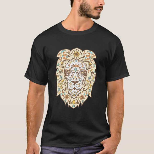Dia De Los Muertos Lion Day Of The Dead Lion Face T-Shirt (Front)
