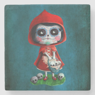 Dia de los Muertos Little Red Riding Hood Stone Coaster