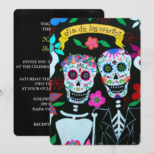 DIA DE LOS MUERTOS LOVE COUPLE WEDDING INVITATION (Front/Back)