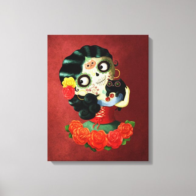 Dia de Los Muertos Lovely Mexican Catrina Girl Canvas Print (Front)