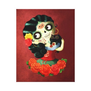 Dia de Los Muertos Lovely Mexican Catrina Girl Canvas Print