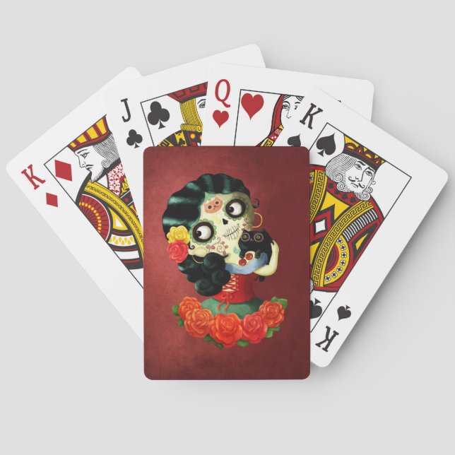 Dia de Los Muertos Lovely Mexican Catrina Girl Playing Cards (Back)