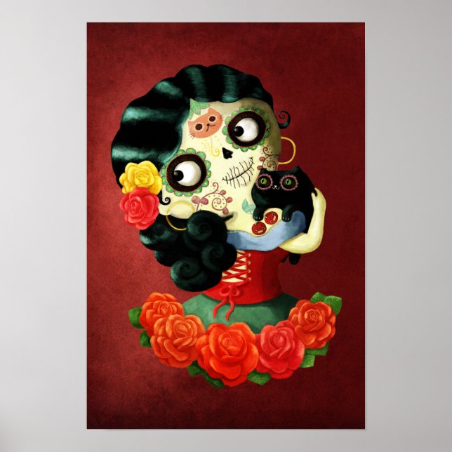 Dia de Los Muertos Lovely Mexican Catrina Girl Poster (Front)