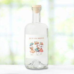 Dia de los Muertos mariacheras customisable  Liquor Bottle Label
