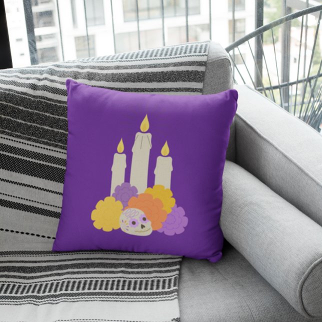 Día de los Muertos Marigolds & Sugar Skull  Cushion (Creator Uploaded)