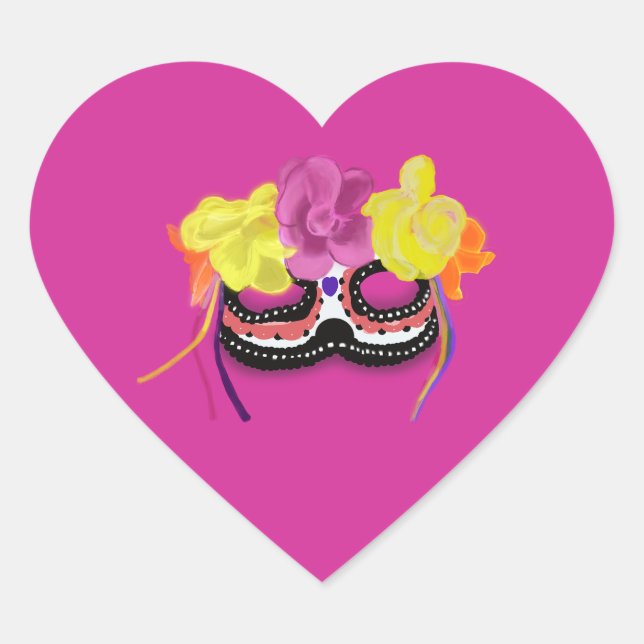 Dia de Los Muertos Mask Heart Sticker (Front)