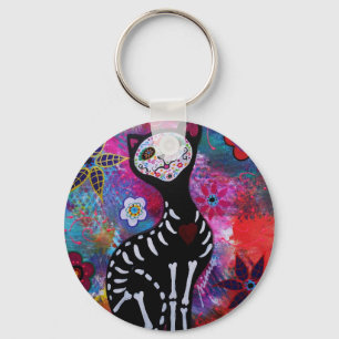 Dia de los Muertos Meow Cat by Prisarts Key Ring