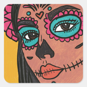 Dia de los Muertos Mexican Culture Hand Drawn  Square Sticker