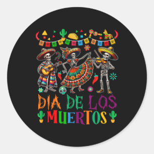 Dia De Los Muertos Mexican Dancing Three Floral Sk Classic Round Sticker