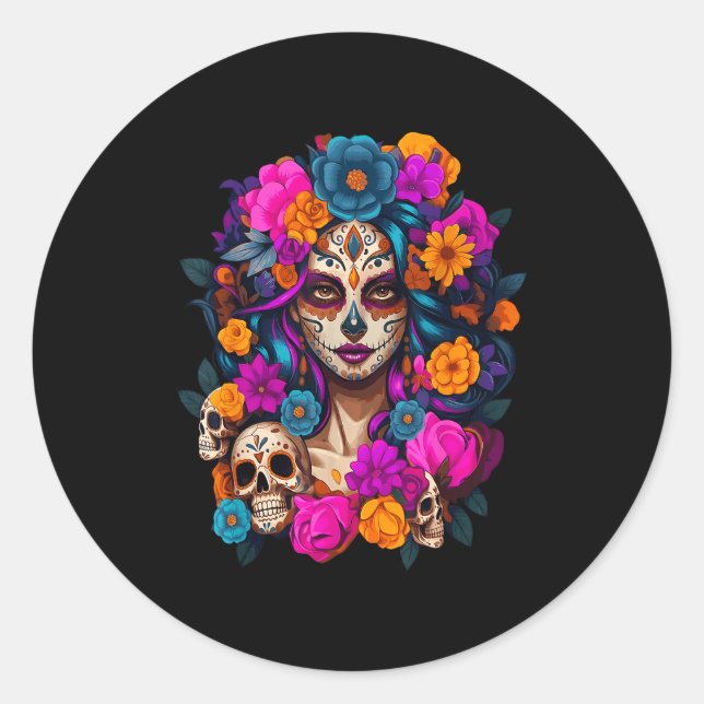Dia De Los Muertos Mexican Day Of The Dead Sugar S Classic Round Sticker (Front)