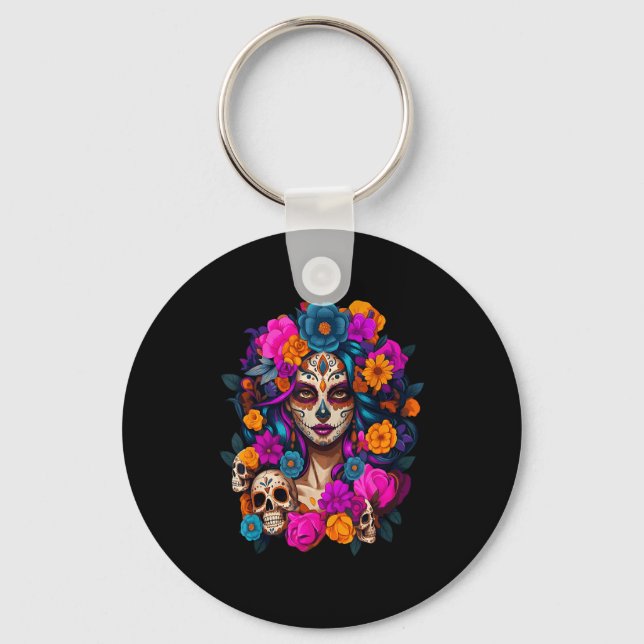 Dia De Los Muertos Mexican Day Of The Dead Sugar S Key Ring (Front)