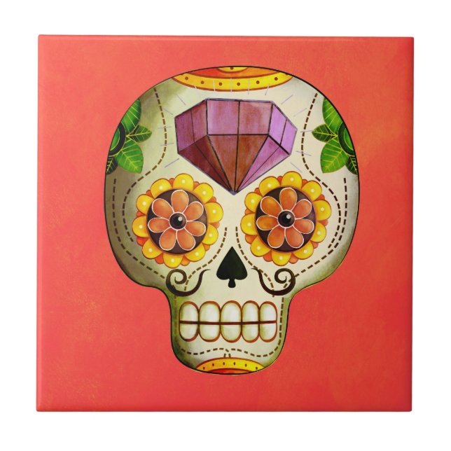 Dia de Los Muertos Mexican Sugar Skull Tile (Front)