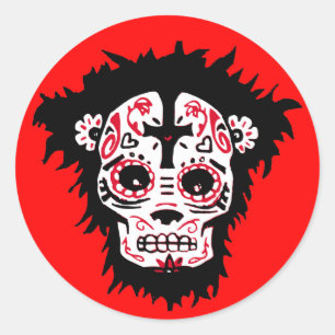 dia de los muertos monkey classic round sticker