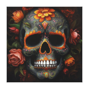 Dia de los Muertos painted skull flower calavera Canvas Print