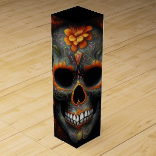 Dia de los Muertos painted skull flower calavera Wine Box
