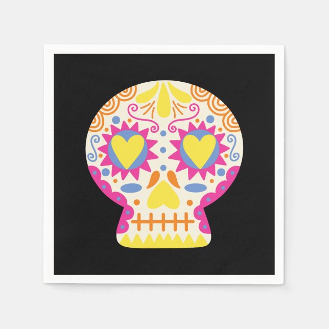 Dia de los Muertos Party Decor Black Paper Napkin (Front)