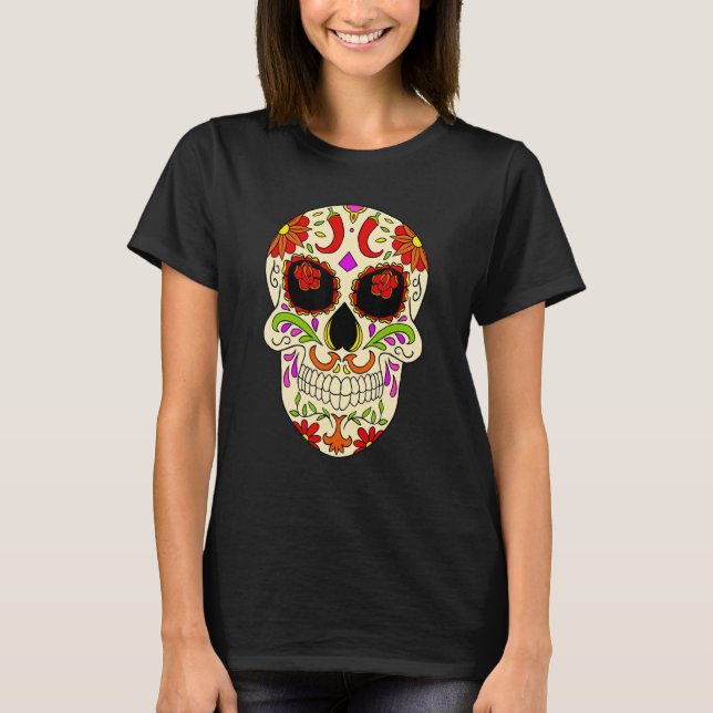Dia De Los Muertos Peperoni Skull Mask T-Shirt (Front)