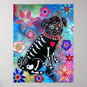 Dia de los Muertos Pug Dog Poster