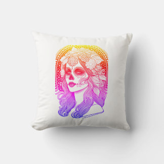 Día De Los Muertos, rainbow Cushion