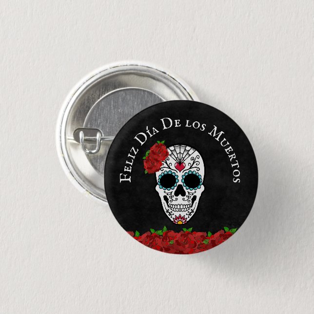 Dia De Los Muertos Red Turquoise Sugar Skull 3 Cm Round Badge (Front & Back)