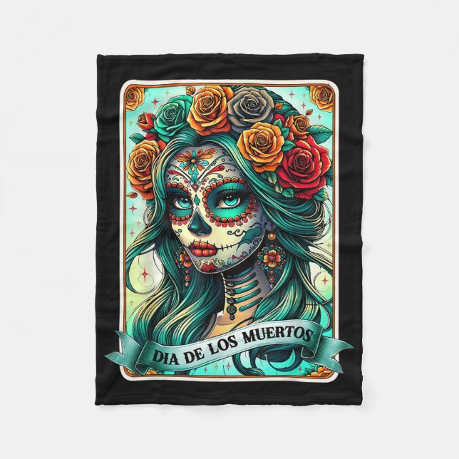 Dia De Los Muertos Rose Flower Woman Day Of The De Fleece Blanket (Front)
