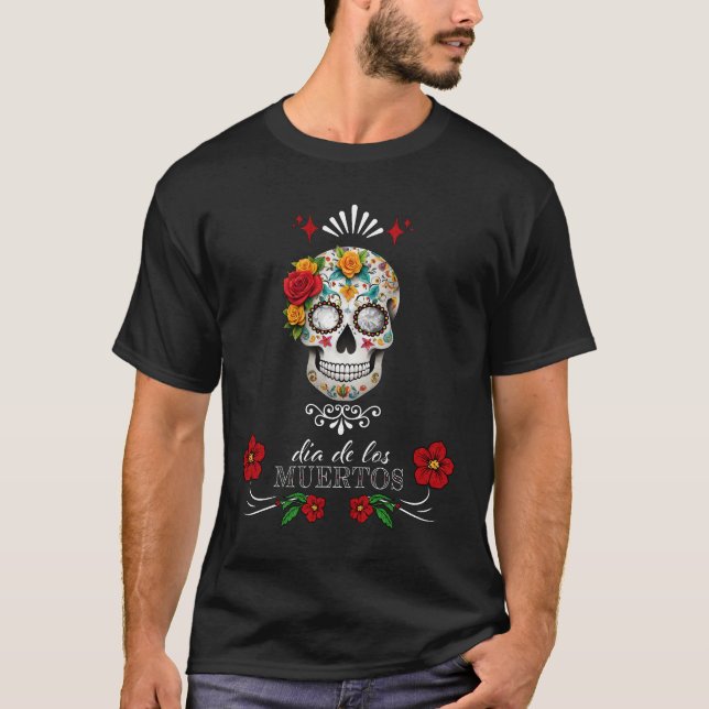 Dia de los Muertos Rose Skull T-Shirt (Front)