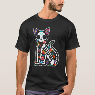 Dia De Los Muertos  Scary Sugar Cat Skull Hallowee T-Shirt